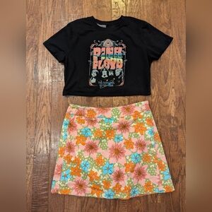 Pink Floyd Black Short Sleeve Crop Tee with Psychedelic Design Women's Jr XL